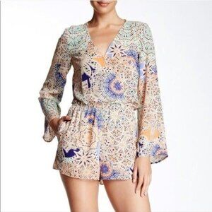 DR2 Patchwork Boho Crochet Long Sleeve Romper - Size X-Small (XS)